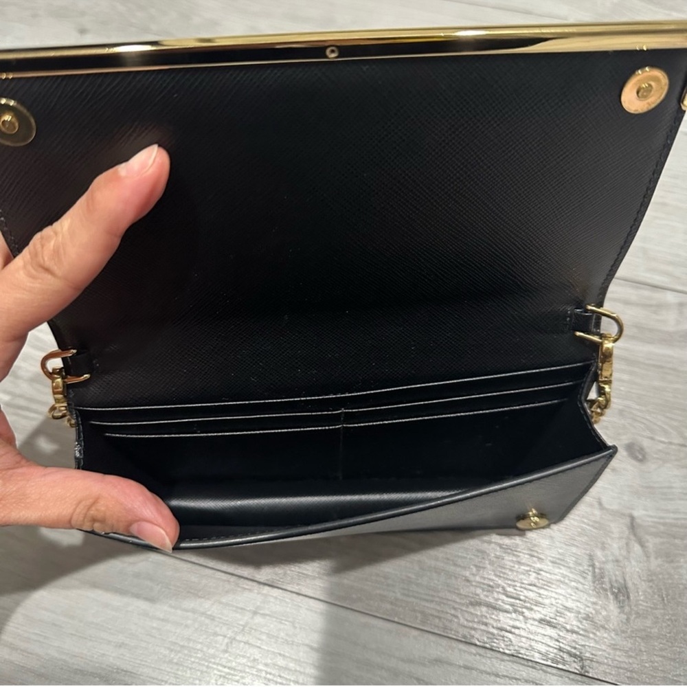 Prada Black and Gold Saffiano Leather Wallet on a Chain - Picture 7 of 11